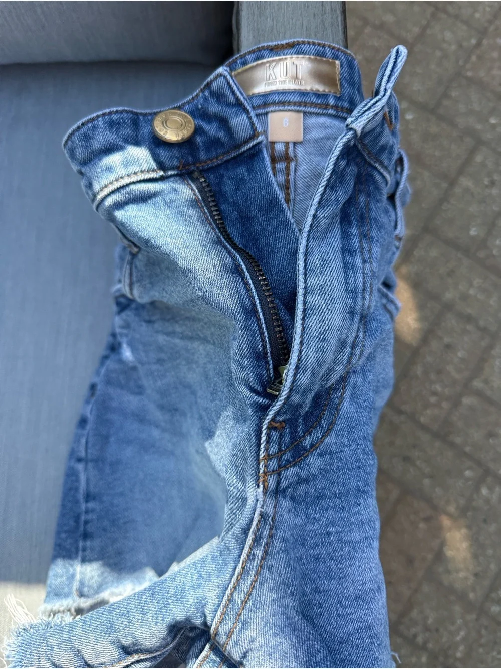 Kut from the Kloth Medium Blue Distressed Cutoff Denim Shorts JANE. Long short